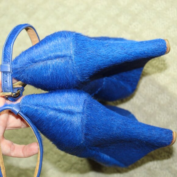 Ann Taylor Lina Women's 8M Cobalt Blue Pony Hair Platform 4.5" Wedge Heels - Picture 7 of 8